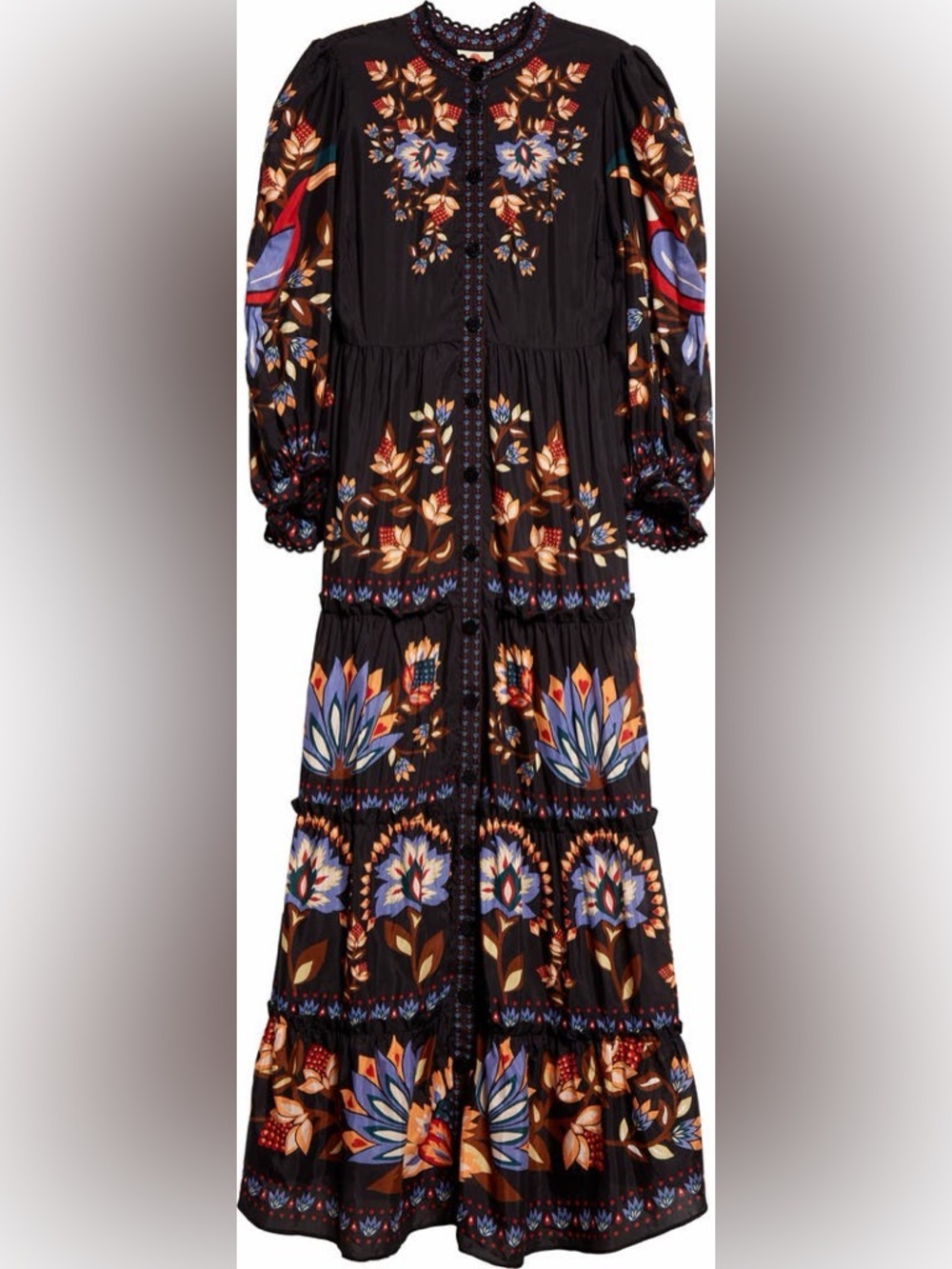 NEW FARM Rio Winter Garden Floral Print Tiered Puff Long Sleeve Maxi Dress Sz M - Picture 5 of 16